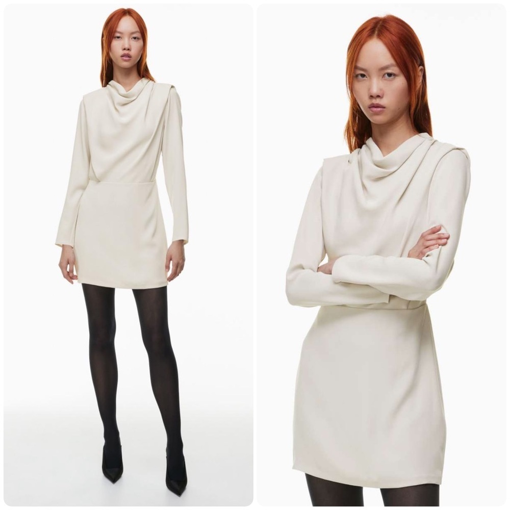 ARITZIA BABATON | Satin Marte Pearl Carter Mini Drape Neck Dress Size L